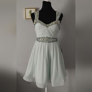 Dress My Michelle Light Blue Embellished Size 3 Color Green Ment Embellished New